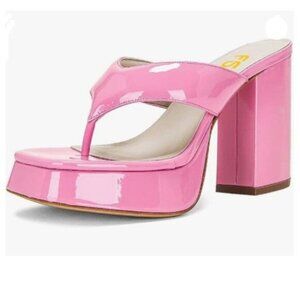 FSJ  Pink  Open Toe Platform Sandals Chunky High Heel Slip On Mules Shoes